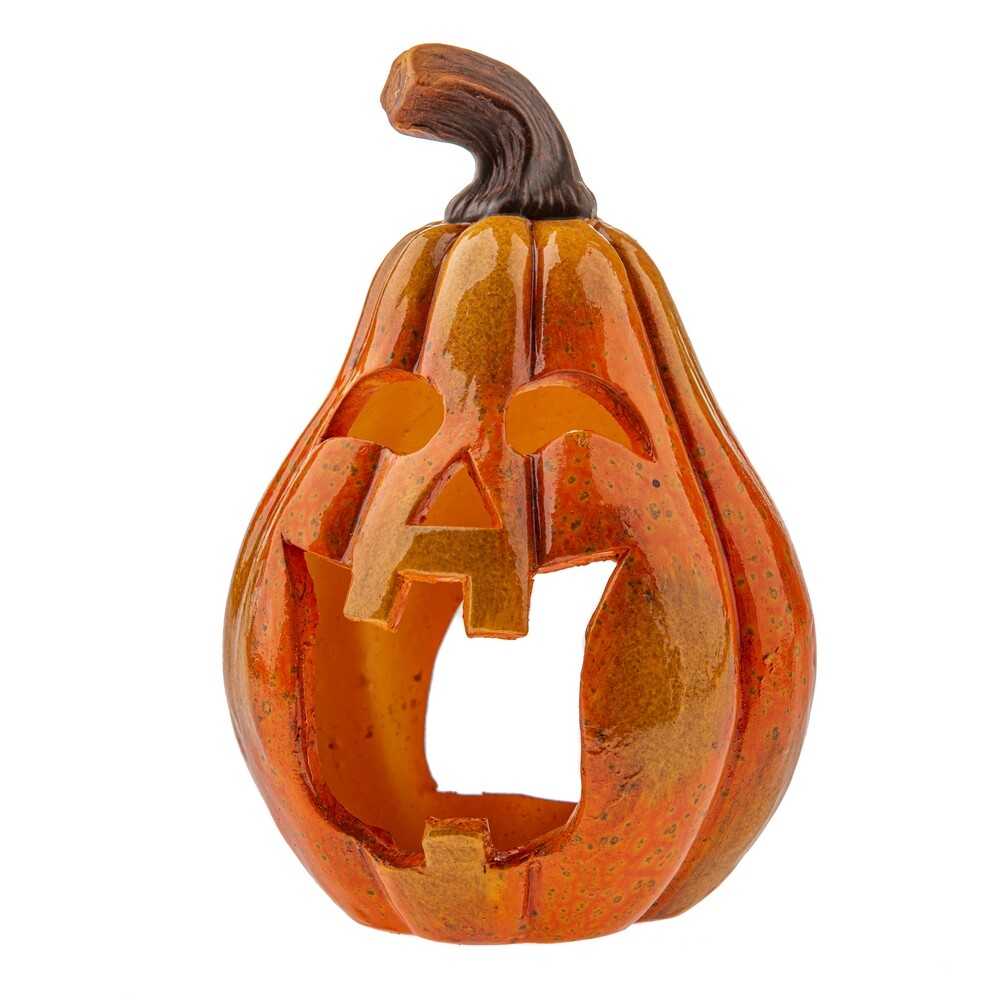 Podzimní keramický svícen Dýně s obličejem