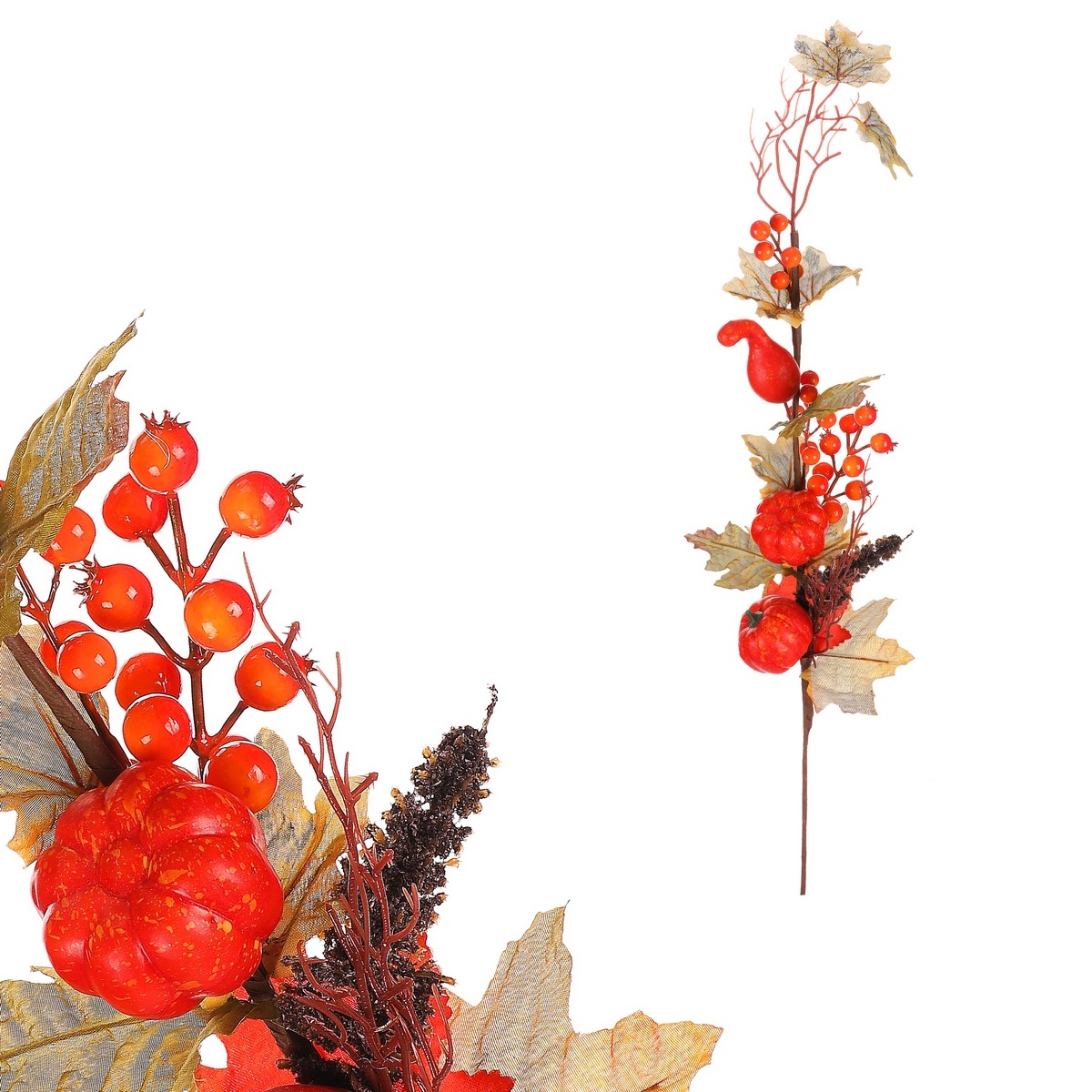 Podzimní umělá větev - červené dýně a bobule