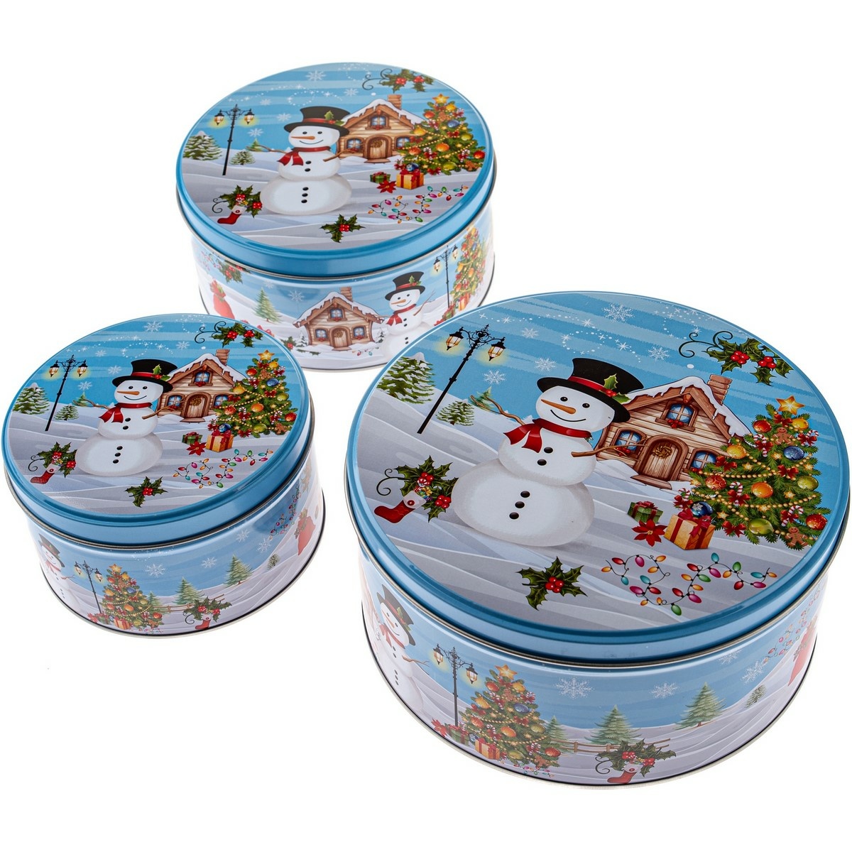 Sada 3 kulatých plechových dóz Sněhulák