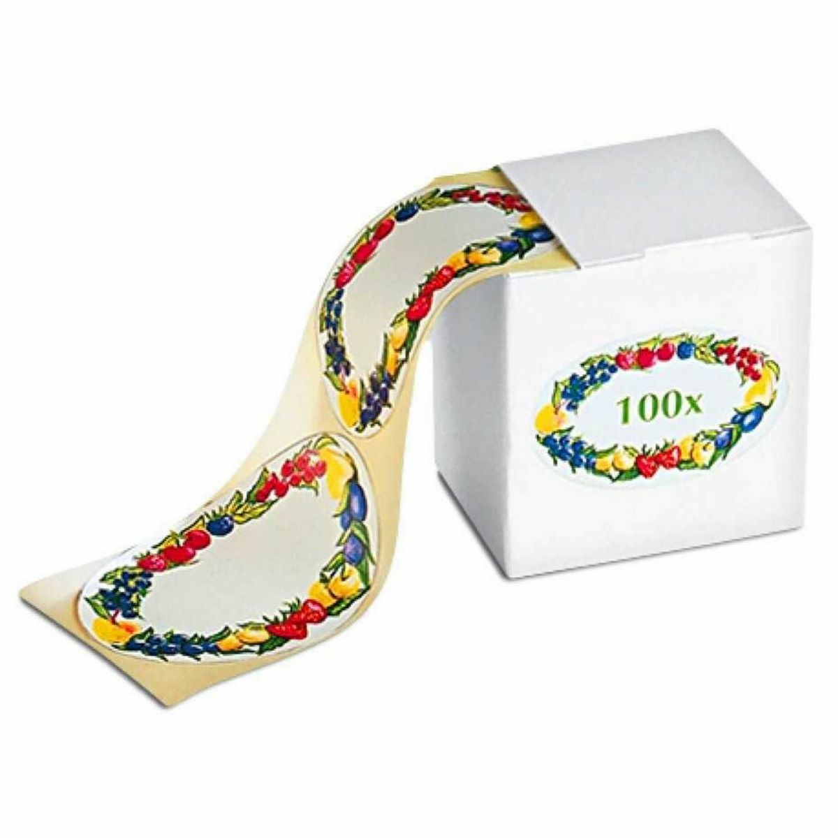 Samolepicí štítky v zásobníku s motivem ovoce