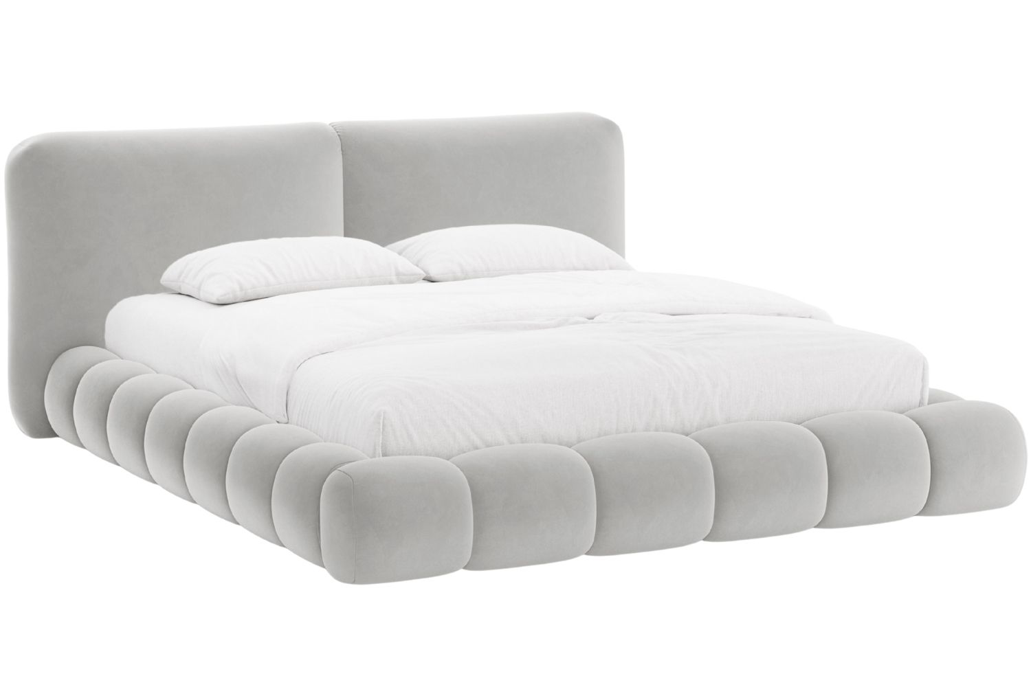 Světle šedá sametová dvoulůžková postel MICADONI Solange 160 x 200 cm