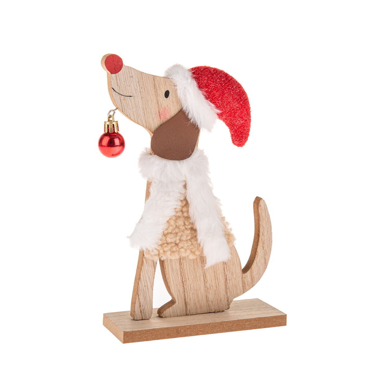Vánoční dekorace Dřevěný pes s čepicí