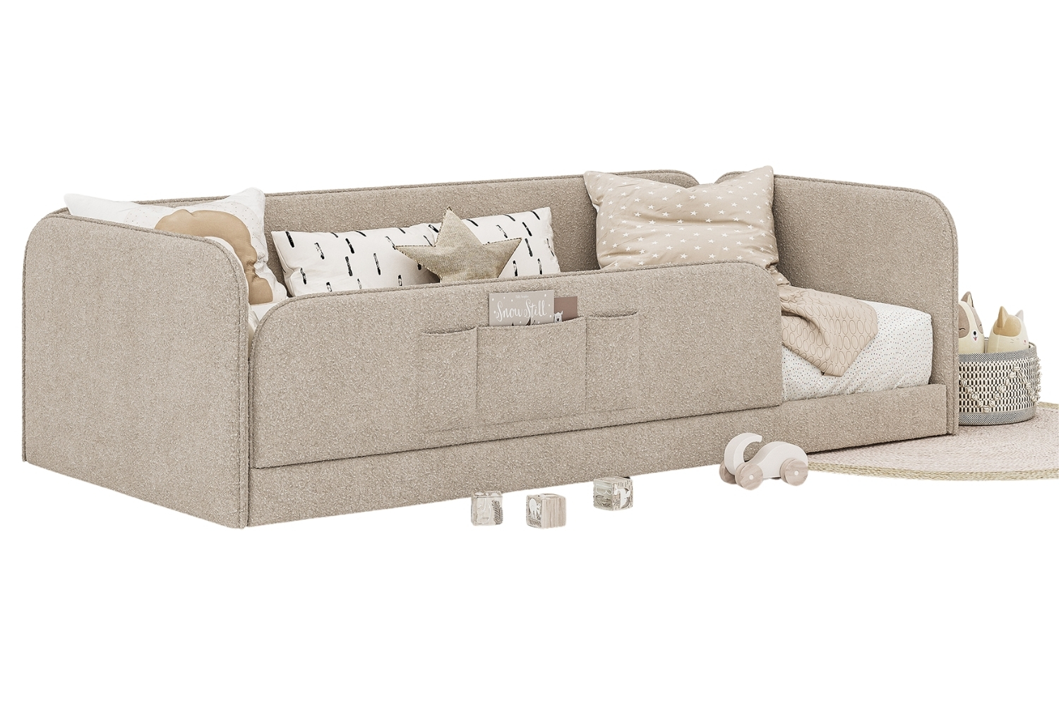 Woodsoft Béžová bouclé jednolůžková postel Rio 90 x 200 cm