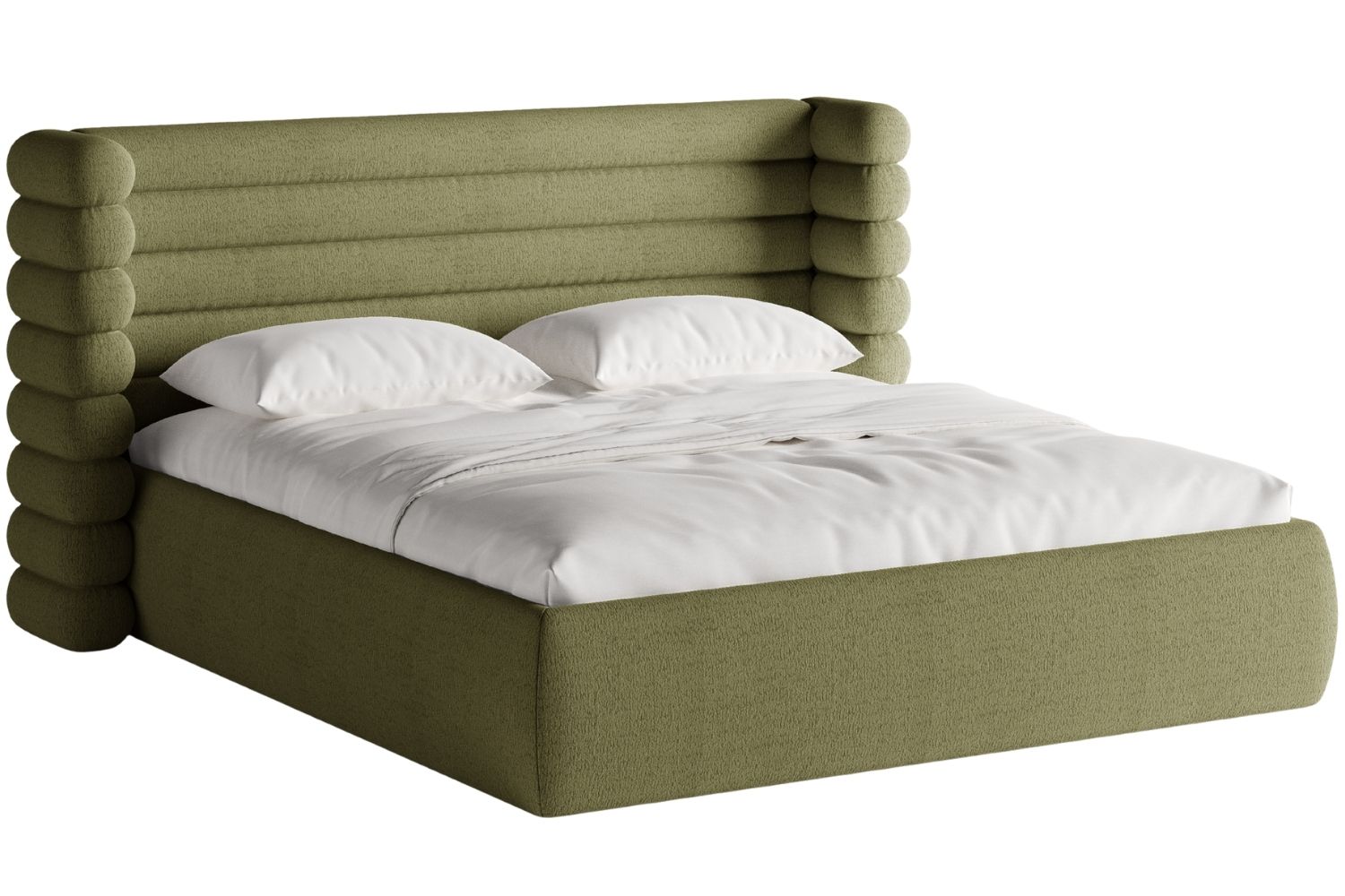 Zelená bouclé dvoulůžková postel MICADONI Mount 180 x 200 cm