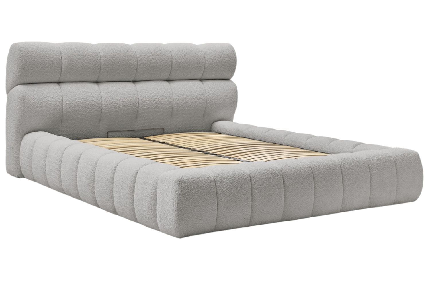 Bobochic Paris Světle šedá bouclé dvoulůžková postel Mont-Blanc 180 x 200 cm s úložným prostorem