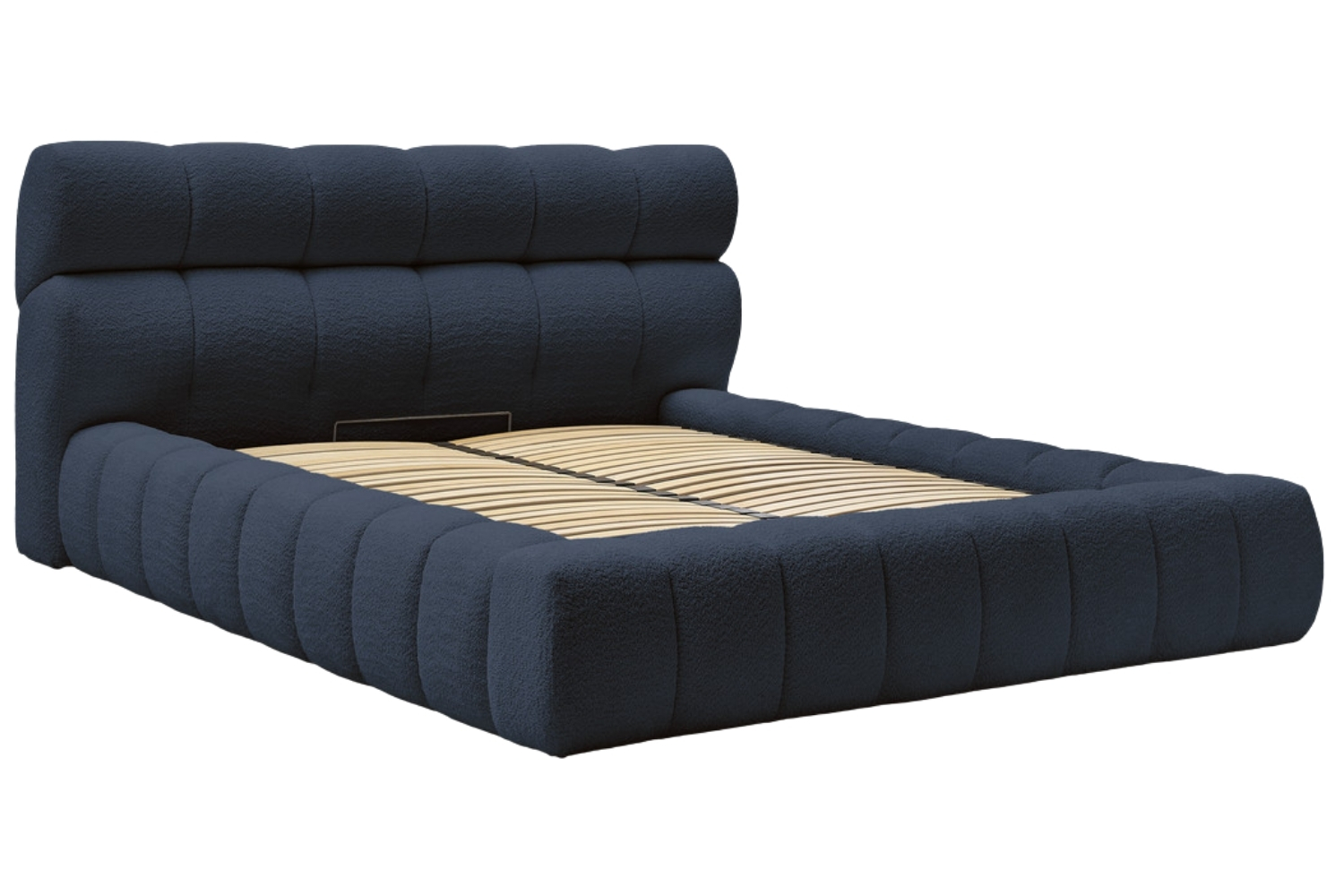 Bobochic Paris Tmavě modrá bouclé dvoulůžková postel Mont-Blanc 160 x 200 cm s úložným prostorem