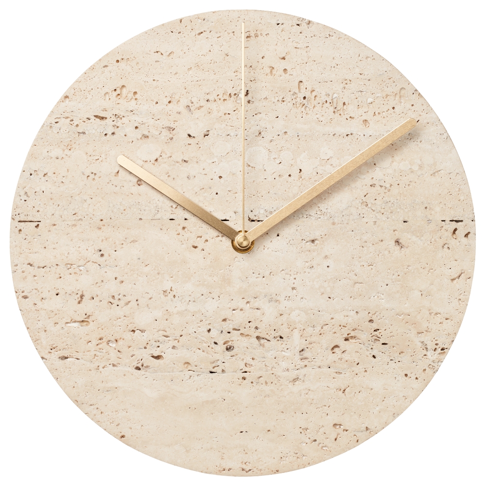 Bolia Travertinové nástěnné hodiny Tima 28 cm s tmavou dubovou deskou