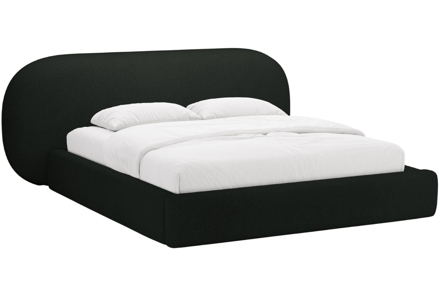 Černá bouclé dvoulůžková postel MICADONI Ovalo 180 x 200 cm s úložným prostorem