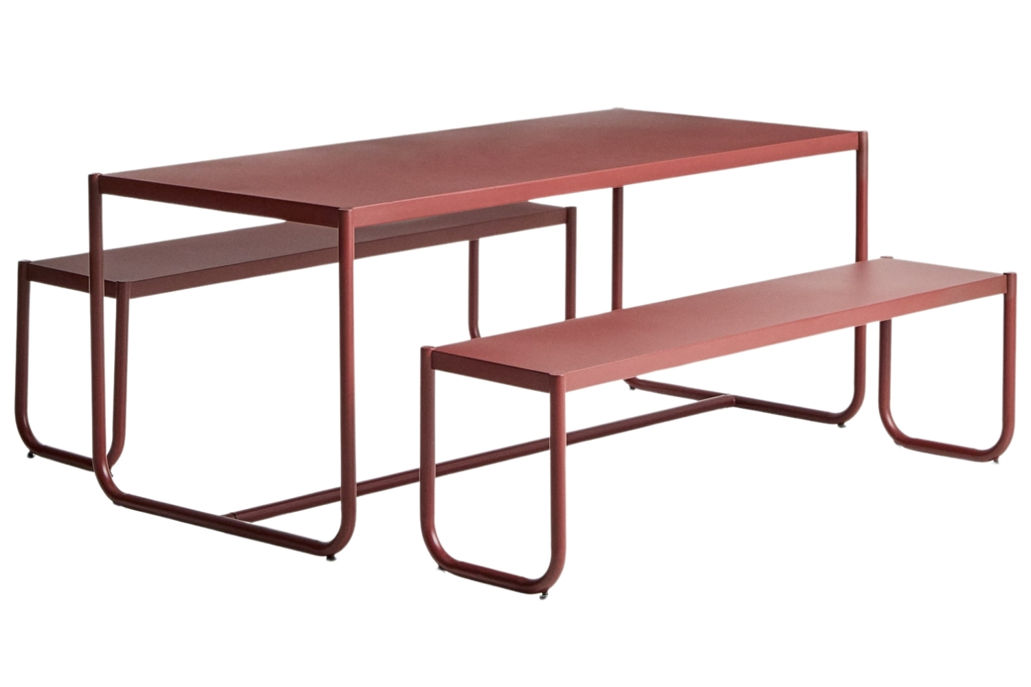 Kave Home Červený kovový zahradní set stolu a lavic Sotil