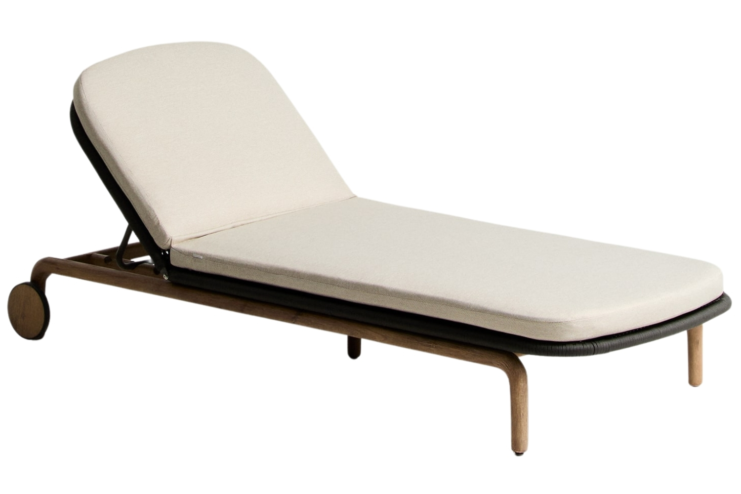 Kave Home Dřevěné zahradní lehátko Alipa s tmavě šedým výpletem