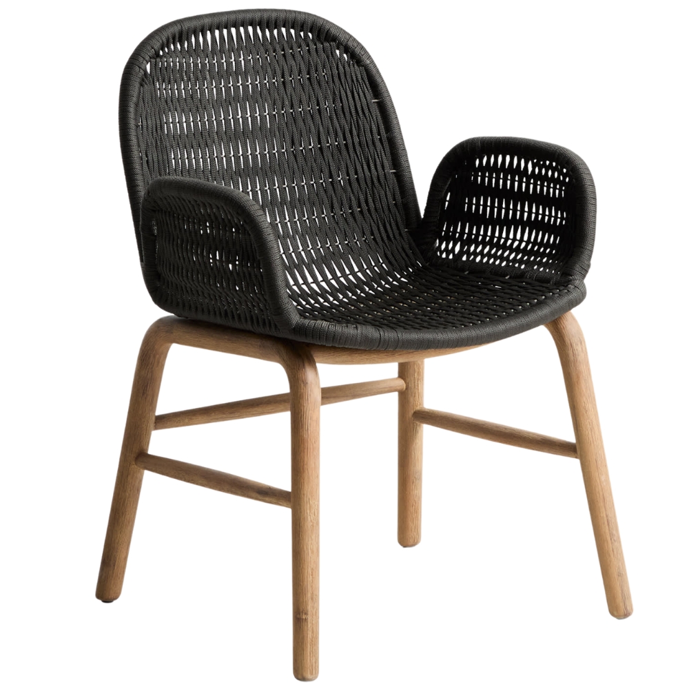 Kave Home Šedá dřevěná vyplétaná zahradní židle Alipa s područkami