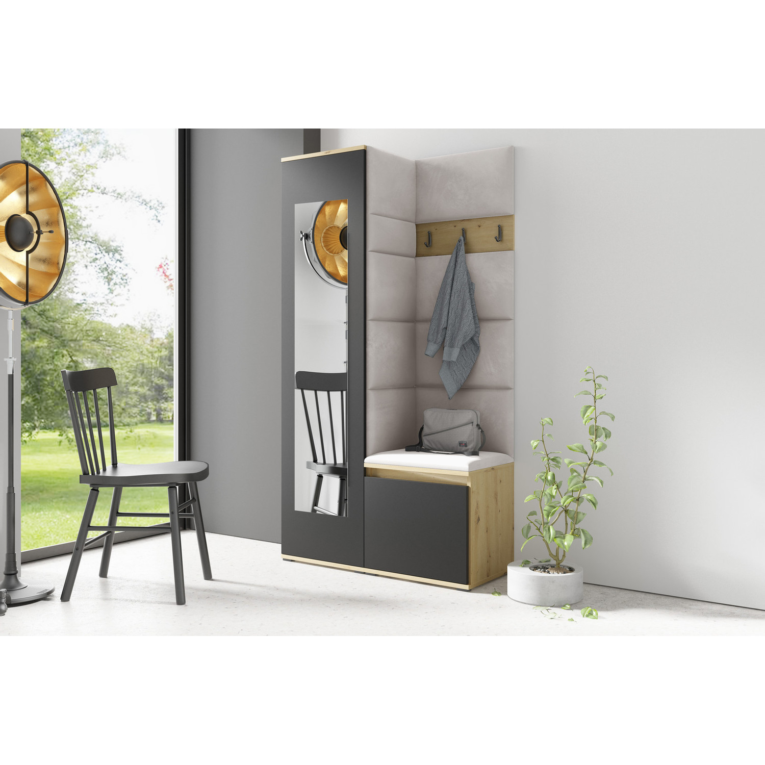 Předsíňová stěna AMI 13 Světle růžová Grafit Bez zrcadla